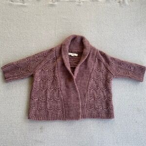 LOFT Cardigan Women Small Pink Open Front Shawl Collar Short Sleeve Chunky Knit